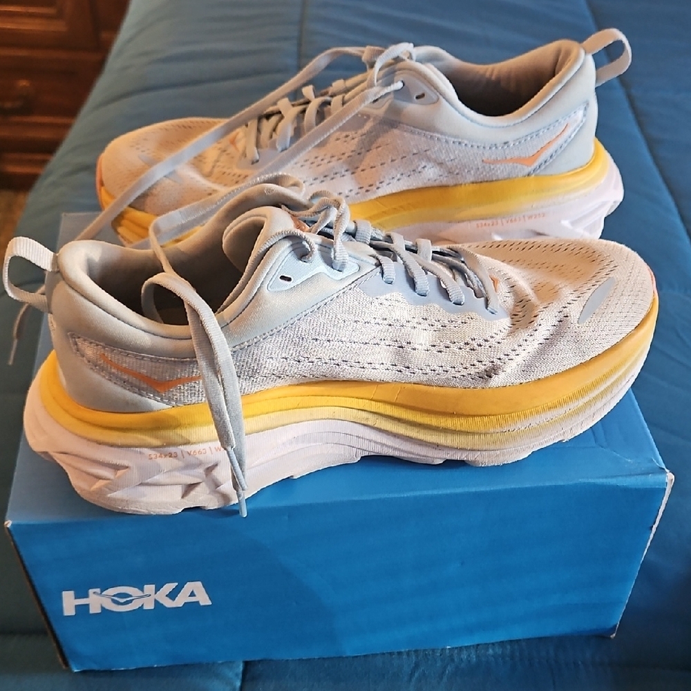 Hoka Light Blue and Yellow Running Shoes